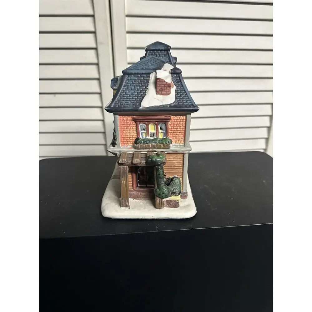 Illuminated Christmas Village Victorian House w/ Figures - Holiday Decor